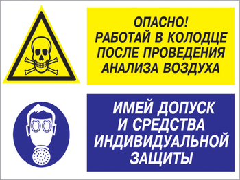 Кз 78 опасно - работай в колодце после проведения анализа воздуха. имей допуск и средства индивидуальной защиты. (пластик, 600х400 мм) - Знаки безопасности - Комбинированные знаки безопасности - . Магазин Znakstend.ru